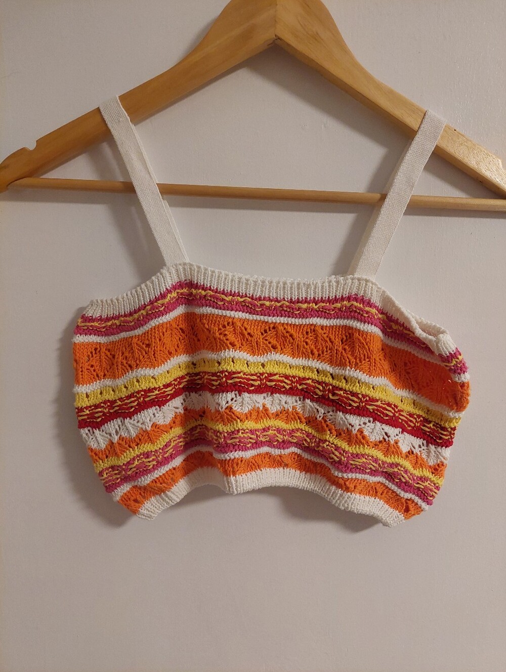 Zara Orange White Yellow Pink Striped Knit Crop Top